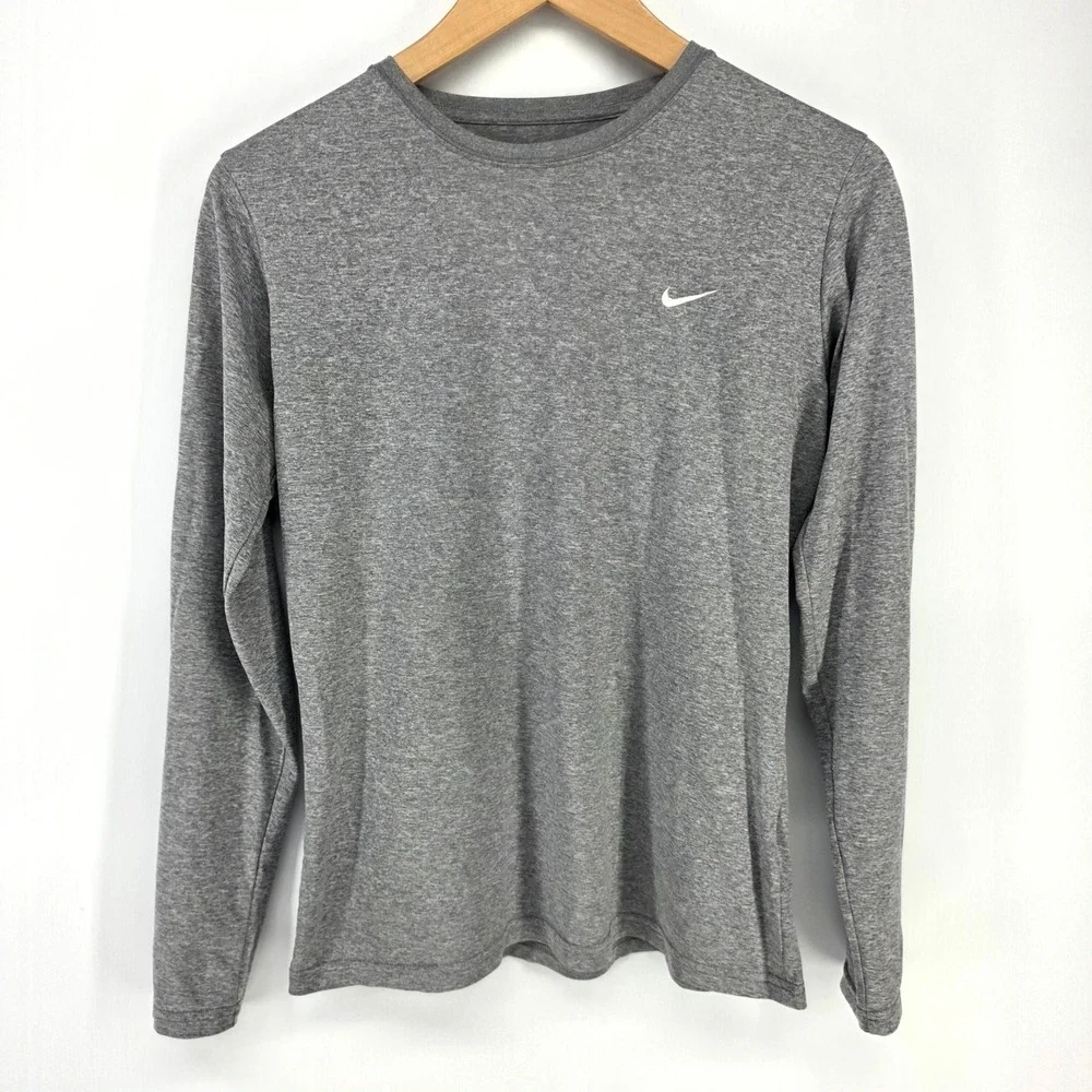 Nike Fit Dry Shirt Womens M Gray Long Sleeve Crew Neck Performance Top Active